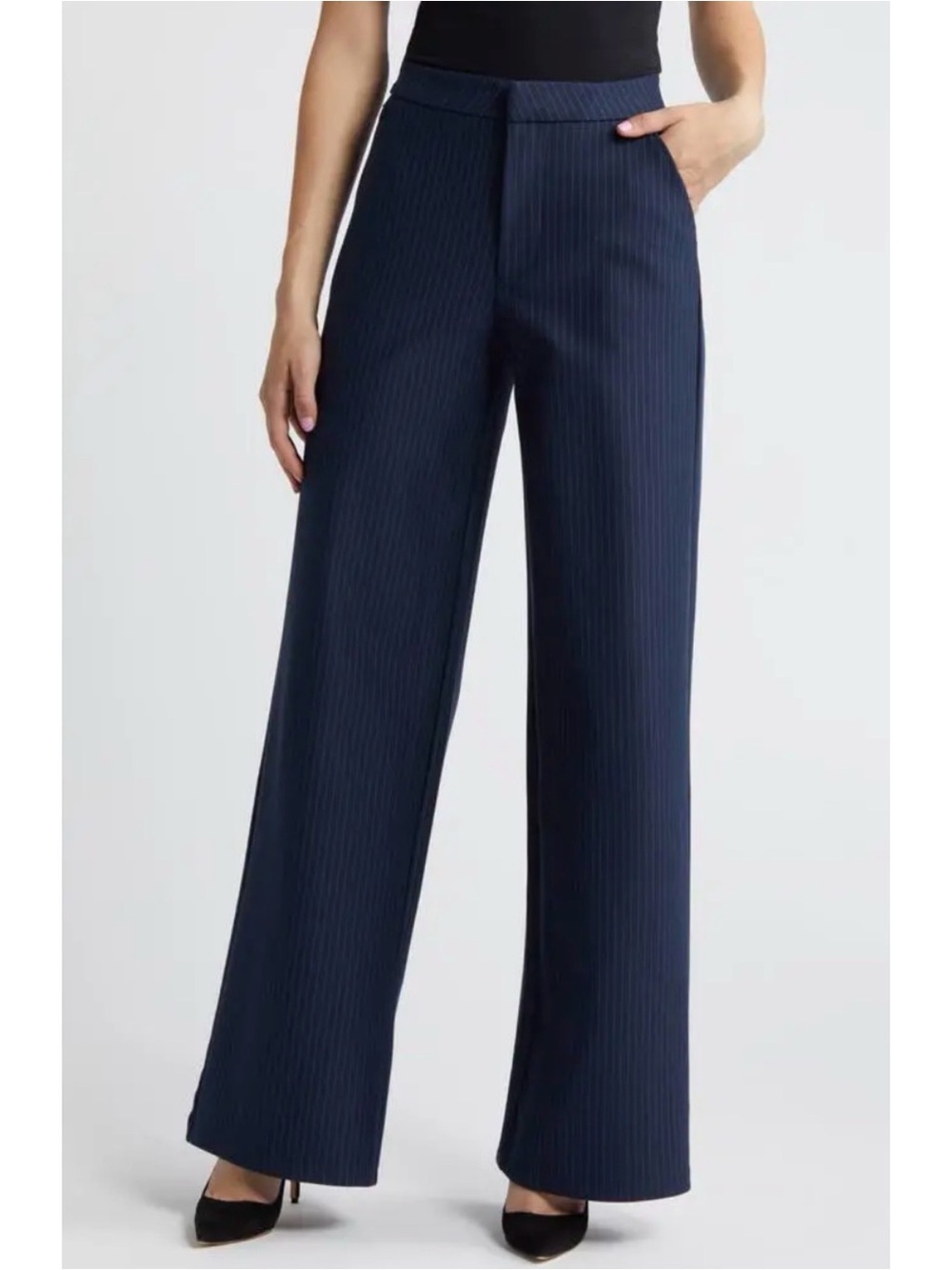 Good American Navy Pinstripe Ponte Wide Leg Pants Size 18